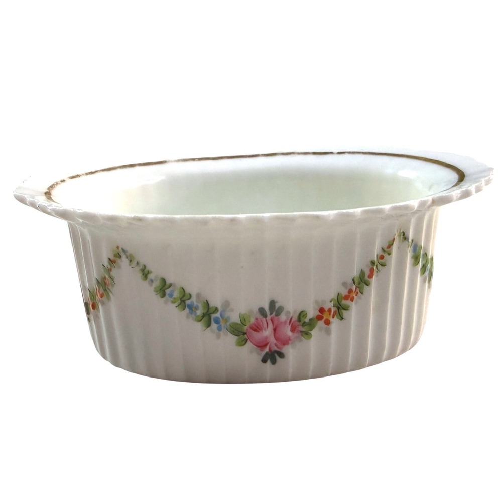 Antique Minton Keele Victorian Floral Porcelain Open Salt Cellar Bowl England